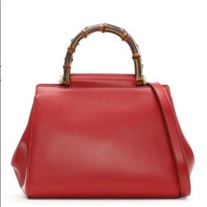 Red Gucci Angel Bamboo Handle Tote